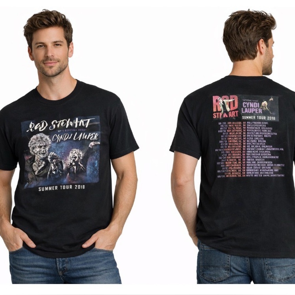 Rod Stewart Cyndi Lauper tour band T-shirt 2018 tour black men's SZ XL